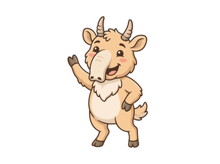 Obraz premium Adorable Cartoon Saiga Antelope Character Waving Hand and Smiling Happily in a Friendly Mascot Vector Illustration Style