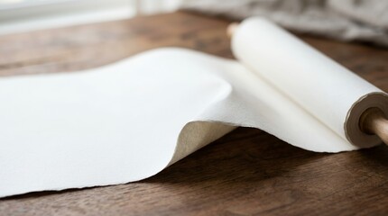 Fototapeta premium White Paper Roll on Wooden Surface.