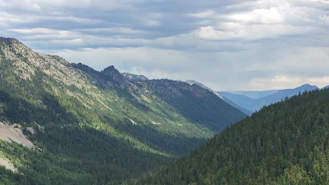 Panoramic view of forested mountain range in Washington state
