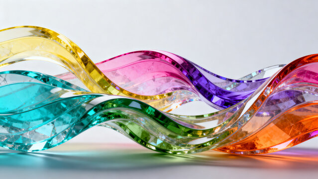 Abstract Colorful Wave Banner with Vibrant Translucent Plastic Ribbons