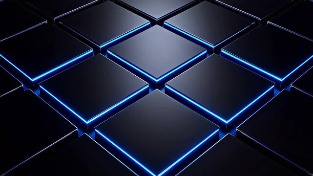 Abstract pattern of glowing blue edges on dark squares