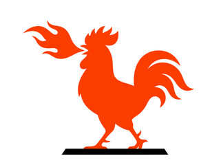 Fire Breathing Rooster Silhouette, Spicy Food Logo Mascot © Bianca