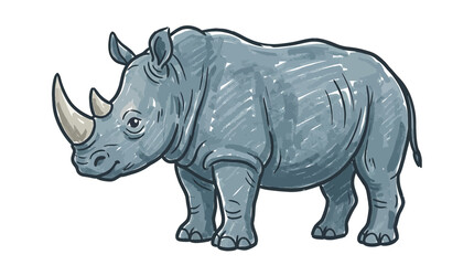 Fototapeta premium Cartoon Rhino Illustration - Cute and Friendly Rhinoceros Drawing