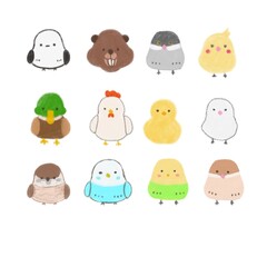 Cute bird and animal face icon set. かわいい鳥と動物のアイコンイラストセット © haruka