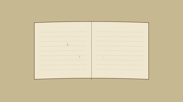 Open notebook with animated ink droplets falling on lined paper pages animation 4k