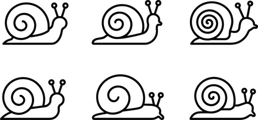Minimal Snail Outline Icon Set with Spiral Shell Collection for Nature and Wildlife Design © Rony