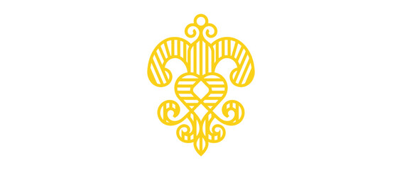 Decorative fleur de lis symbol with golden yellow linear pattern © ifin