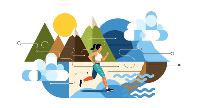 Young Woman Running on a Dock by the Water.