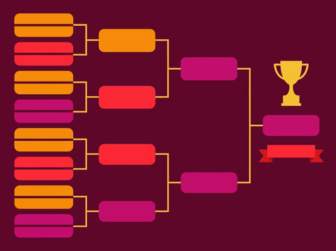 Colorful tournament bracket template with trophy and ribbon for sports playoffs or business strategy