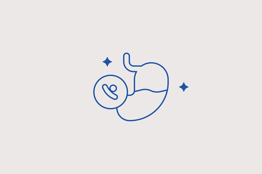 Stomach with tumor cell line icon for oncology. Vector illustration for gastroenterology stomach cancer diagnostic clinic, gastroscopy medical checkup hospital.