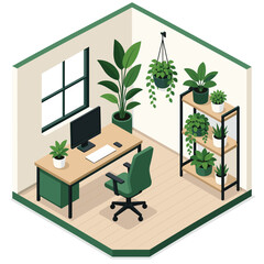 Fototapeta premium Isonmetric Indoor Plant Office Isometric Vector Illustration for Interior Design and Eco Business