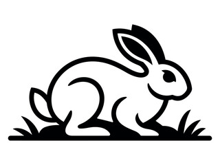 Rabbit Silhouette Illustration With Grass A Bold Black And White Graphic Design Element hare bunny leporidae wildlife animal fauna herbage © Akunji Turza