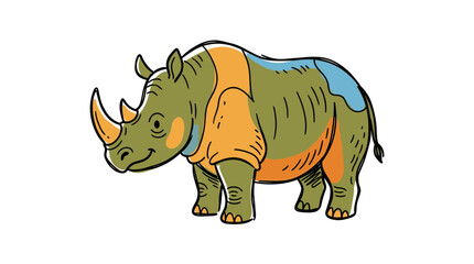Cute cartoon rhino illustration, friendly animal character, colorful design © Inung