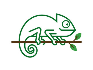 Naklejka premium Minimalist Green Chameleon Line Art Vector Illustration on Branch