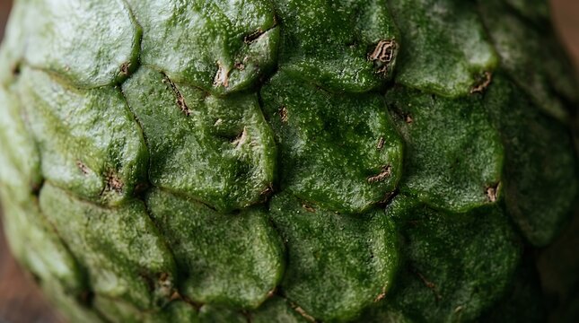 Close-up shot of Cherimoya skin texture on a macro photography scale