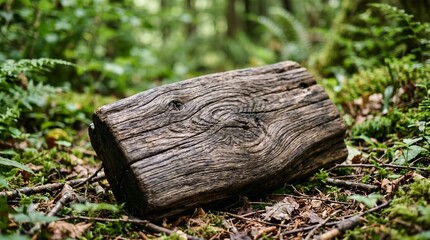 Fototapeta premium Weathered Log Resting on Mossy Forest Floor.