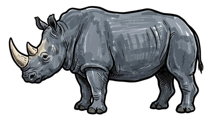 Gray Rhinoceros Illustration, Sketch Style, Wildlife Animal © Isun
