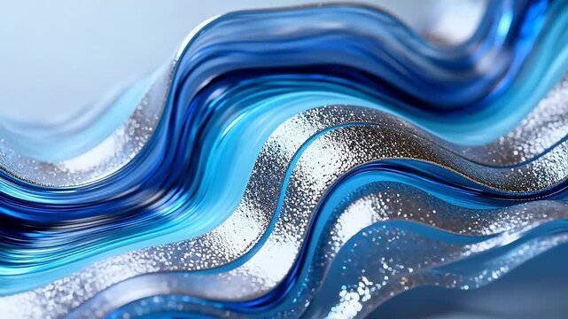 Abstract blue and silver flowing forms
