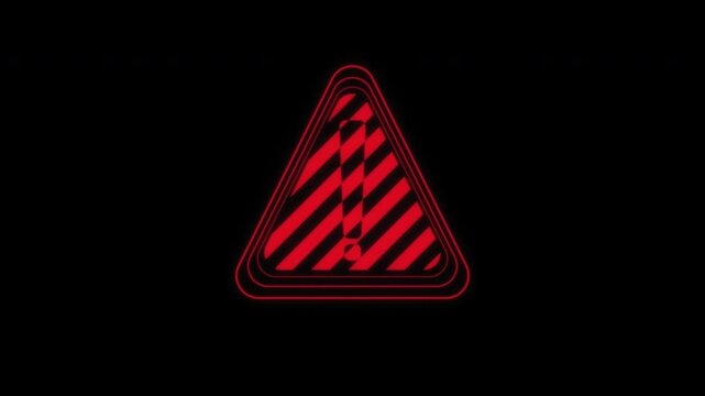 Pulsing red hazard warning triangle animation on black background.