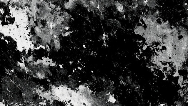 High contrast black and white abstract texture with irregular splattered paint patterns and rough stone surface appearance