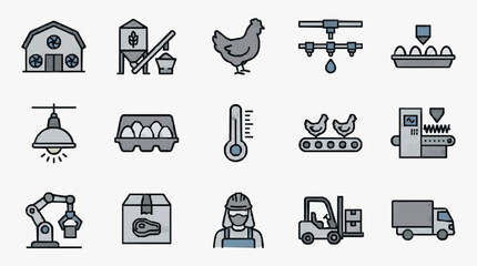 Professional Illustrated Guide to Modern Poultry Farming and Processing Workflow in Monochromatic Style © Ncenceleng