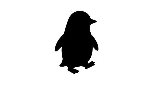 Cute penguin walking silhouette isolated on white background. Simple black vector graphic icon of a baby penguin standing, ideal for minimal design.