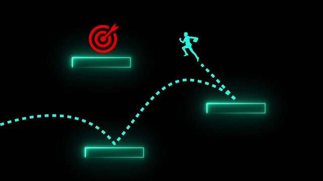 Businessman jumping towards target representing career growth and challenges.4k motion graphics video animation
