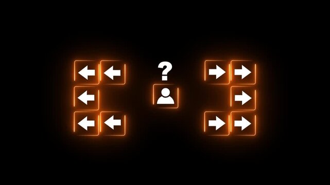 Glowing neon Person making a decision between two directions.4k motion graphics video animation