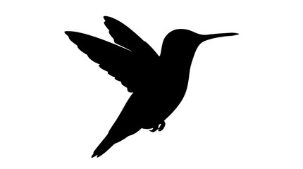Black hummingbird silhouette in mid-air flight isolated on a clean white background. Elegant minimalist wildlife vector illustration of a tiny bird hovering. © Mir