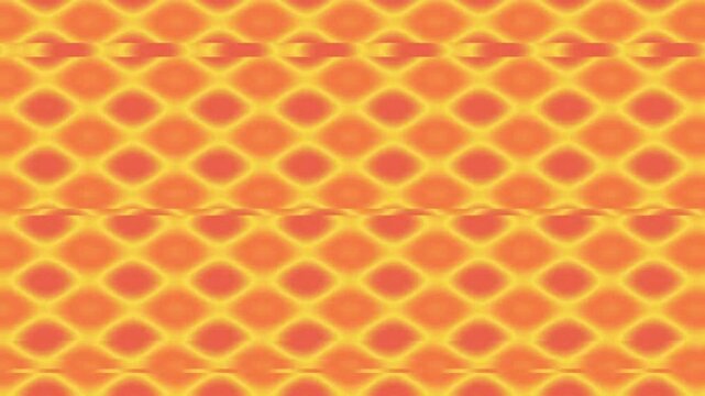 A vibrant abstract animation featuring a repeating orange and yellow honeycombed pattern that pulses and shifts across the frame. Ideal for energetic motion graphics or VJ backgrounds.