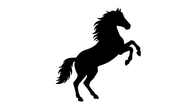 Black silhouette of a rearing horse standing on its hind legs, isolated on a white background. Powerful stallion graphic icon.