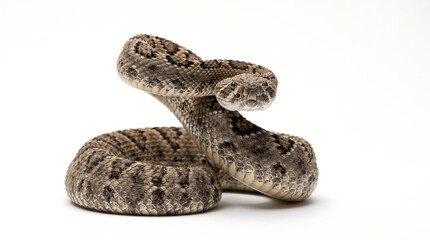 Obraz premium Coiled diamondback rattlesnake isolated on white background