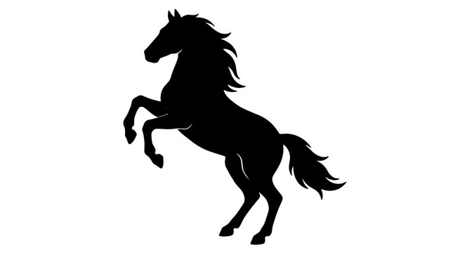Black silhouette of a rearing stallion horse, isolated on a white background, vector graphic illustration