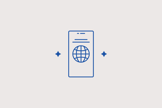 Smartphone with global web line icon for communication. Vector illustration for internet provider company, mobile application development.
