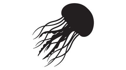 Black jellyfish icon, jellyfish silhouette, ocean creature symbol, marine life emblem © Mir
