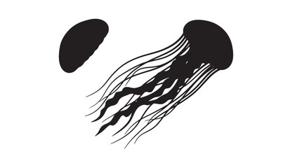 Black jellyfish icon, jellyfish silhouette, ocean creature symbol, marine life emblem © Mir