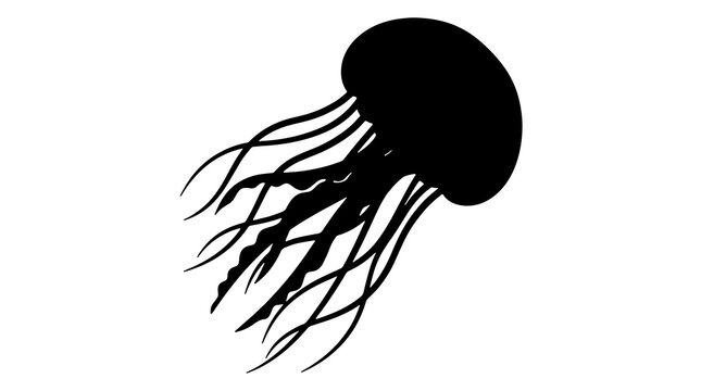 Black jellyfish silhouette, ocean creature icon, sea animal, marine life
