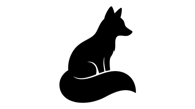 Black fox silhouette, sitting fox icon, animal symbol, wildlife logo