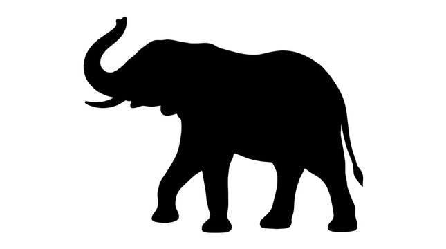 Black elephant silhouette, animal icon, wildlife symbol, graphic illustration