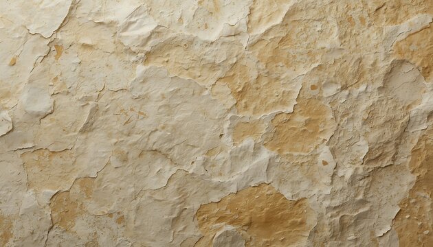 Vintage peeling plaster wall texture, distressed beige stucco surface, weathered old building facade with cracked paint and rustic stone details
