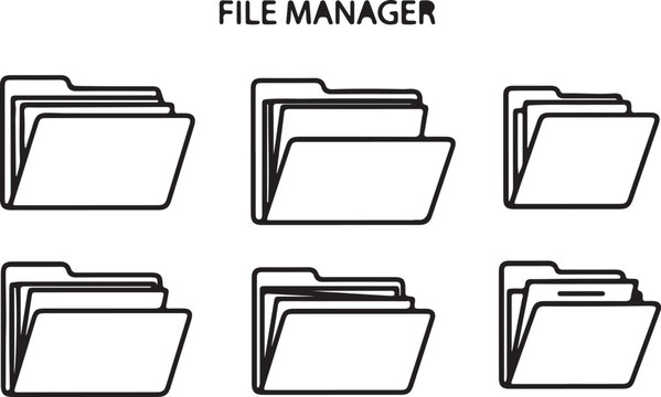 Collection of file manager folder icons for digital data organization with document directory computer organization business software interface collection technology information administrati