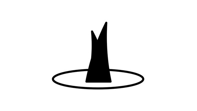 Bold black flat silhouette icon of a pointed witch hat or jagged crown resting on an oval base for Halloween or fantasy themed graphic design projects