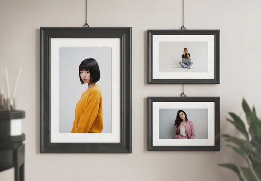 Minimal Wall Frame Gallery Mockup with Modern Black Frames