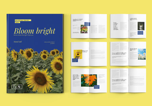Sunflower Nature Book Layout Template With Botanical Editorial Design