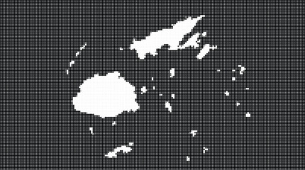Artistic halftone dot map of Fiji, featuring a unique digital pointillism effect on a dark background, perfect for tropical travel themes, geography, and creative design. © MonoVault