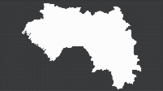 Detailed halftone vector map of Guinea, featuring a modern dotted texture design on a dark background, perfect for professional cartography and travel infographic projects.