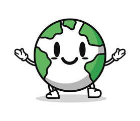 Fototapeta premium Smiling planet Earth cartoon character mascot illustration for environmental awareness ecology and global friendship concepts
