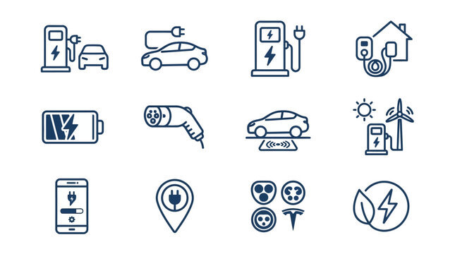 Electric Vehicle Charging Station Icons.
