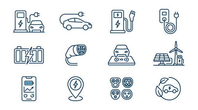 Electric vehicle charging station icons.