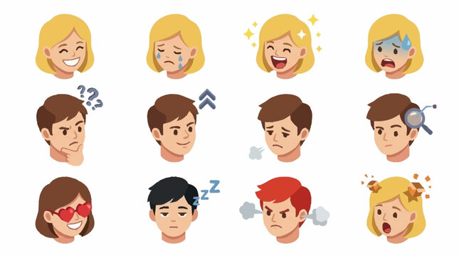 Colorful cartoon emoji faces expressing various emotions.